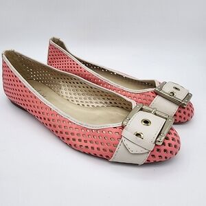 French Sole FS/NY Leather Perforated Flats Pink Tan Buckle Size 10